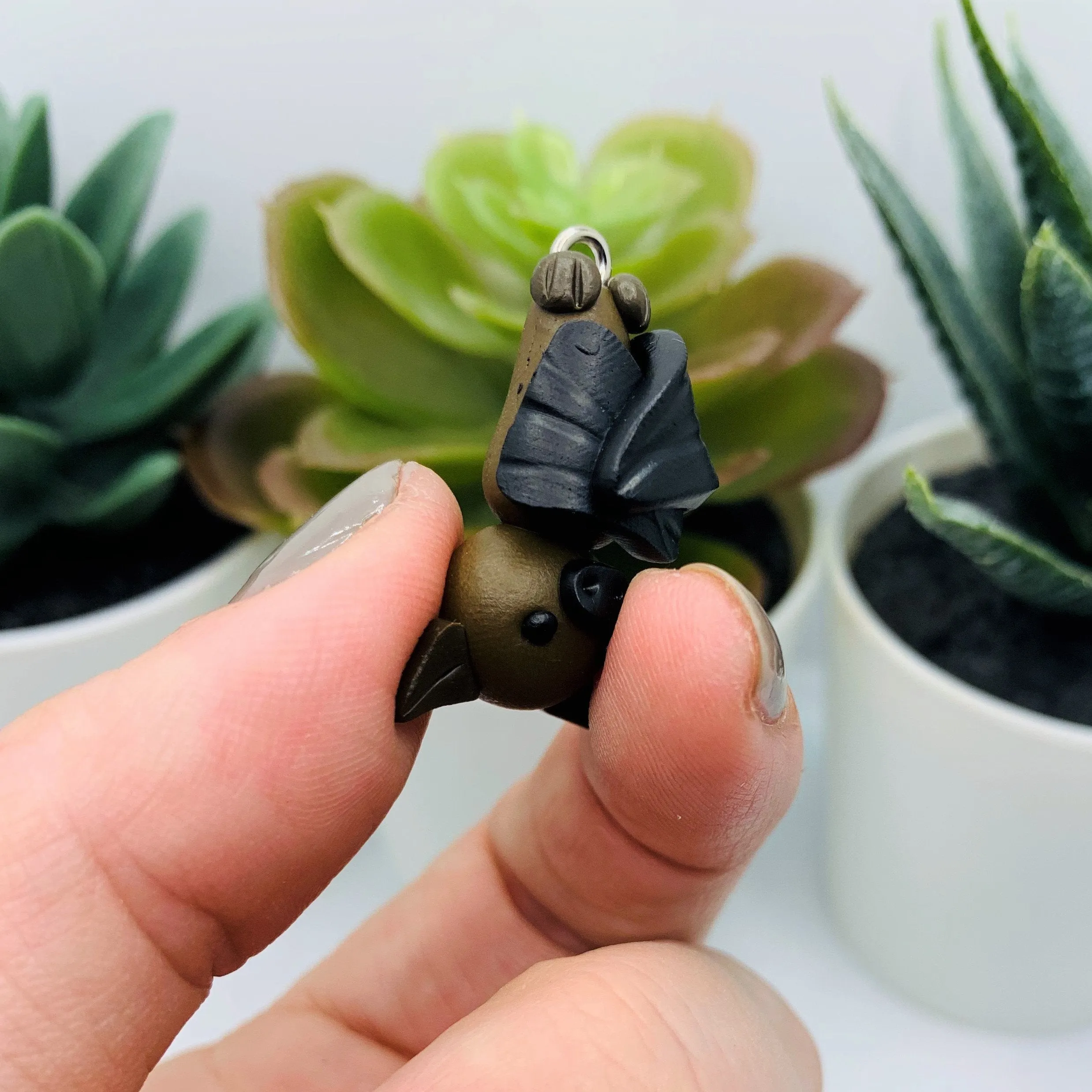 4 or 20 Pieces: Polymer Clay Upside Down Halloween Bat 3D Charms