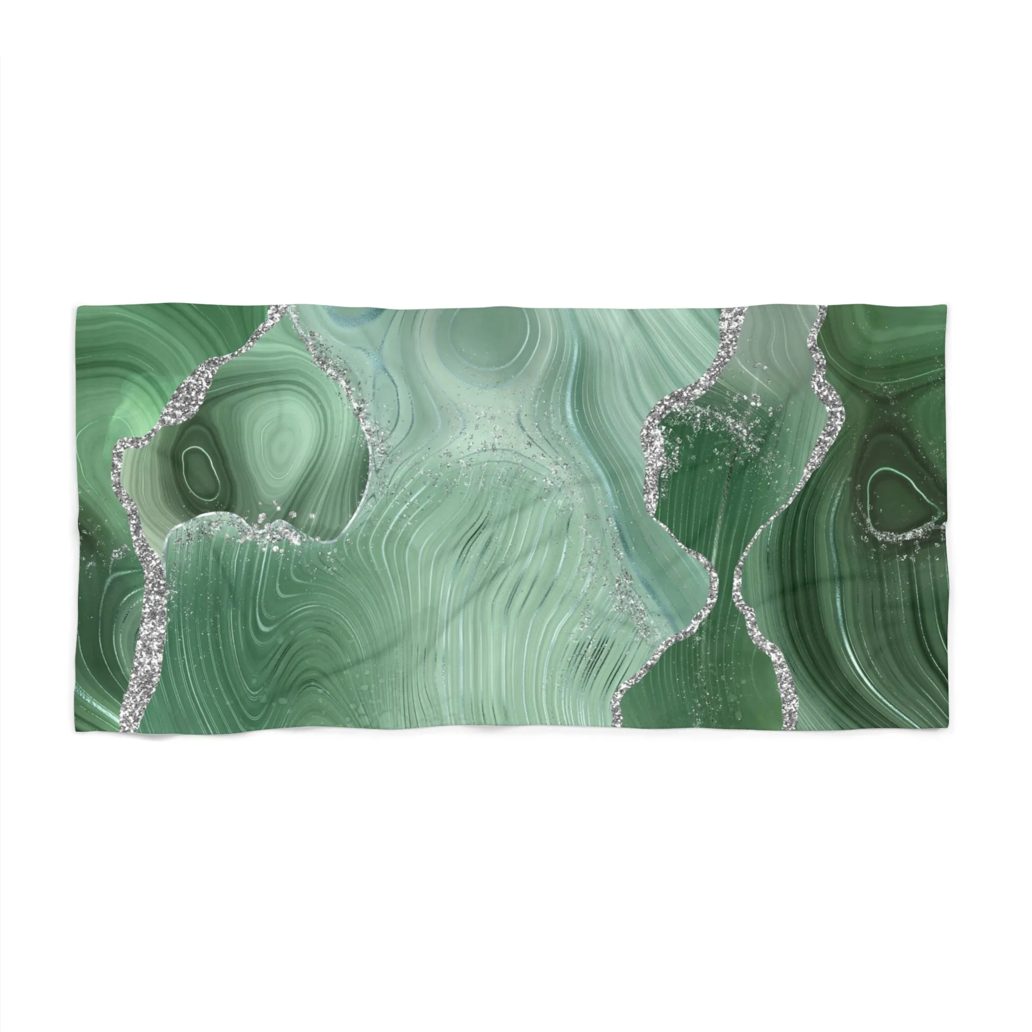 Abstract Bath Beach Towel | Sage Green, Silver Ombre Marble Print