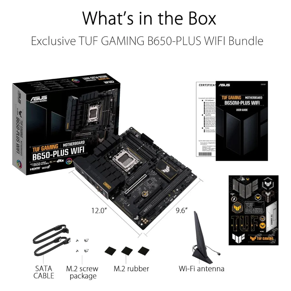 ASUS TUF GAMING B650-PLUS WIFI AMD B650 AM5 Ryzen™ Desktop 9000 8000 and 7000 ATX motherboard, 14 power stages, PCIe® 5.0 M.2 , DDR5 memory, WiFi 6 and 2.5 Gb Ethernet, USB4® support Aura Sync