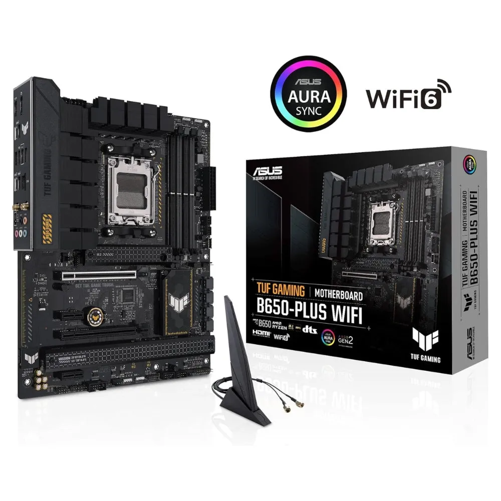 ASUS TUF GAMING B650-PLUS WIFI AMD B650 AM5 Ryzen™ Desktop 9000 8000 and 7000 ATX motherboard, 14 power stages, PCIe® 5.0 M.2 , DDR5 memory, WiFi 6 and 2.5 Gb Ethernet, USB4® support Aura Sync