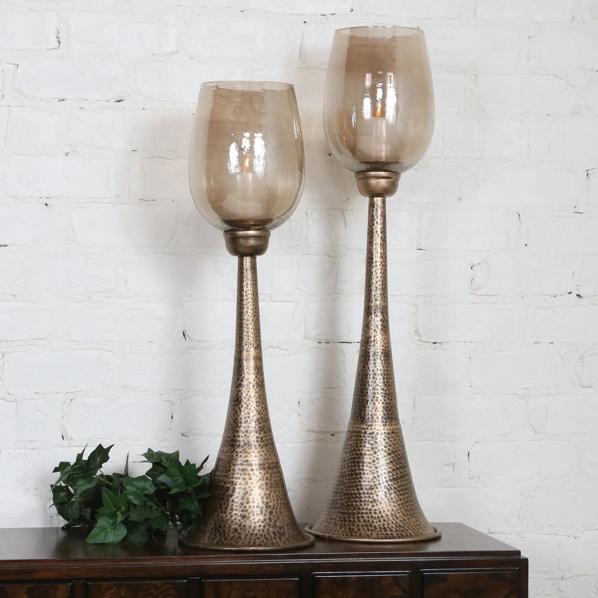 Badal Antiqued Gold Candleholders Set/2