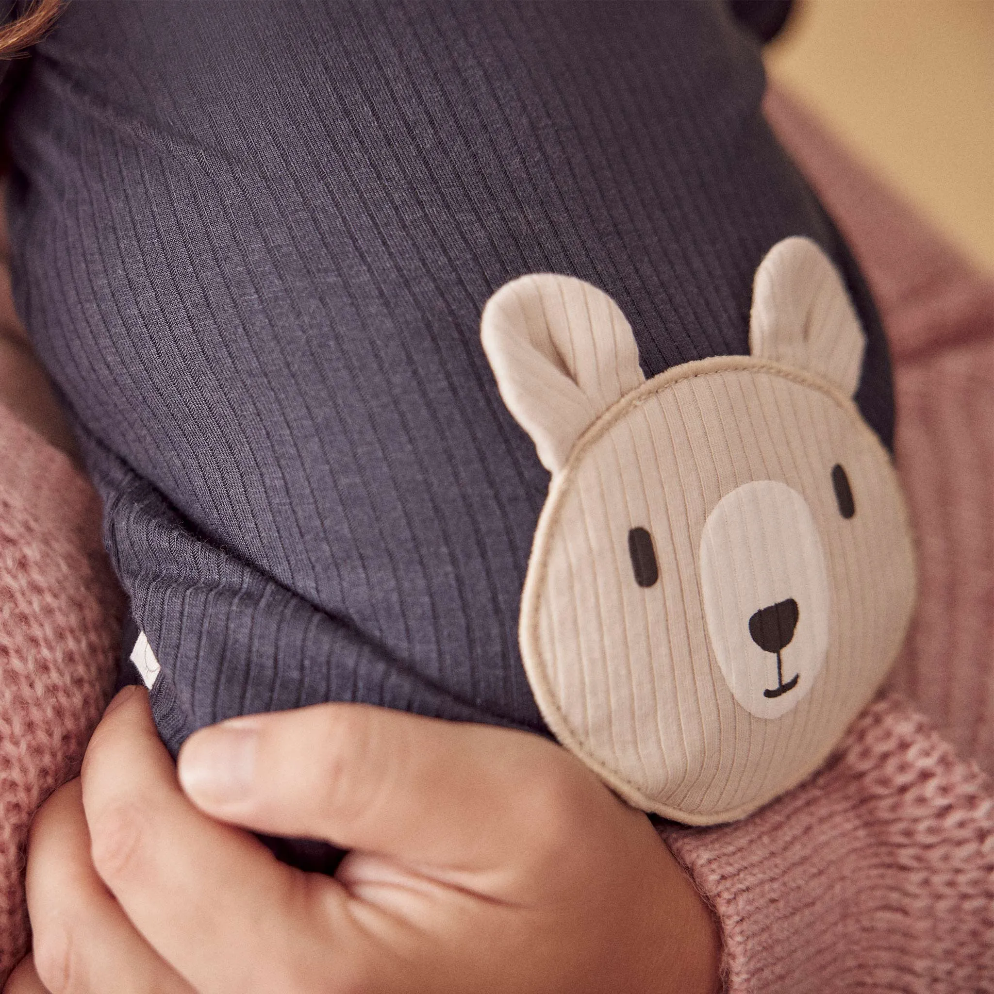 Bear Ribbed Clever Zip Romper