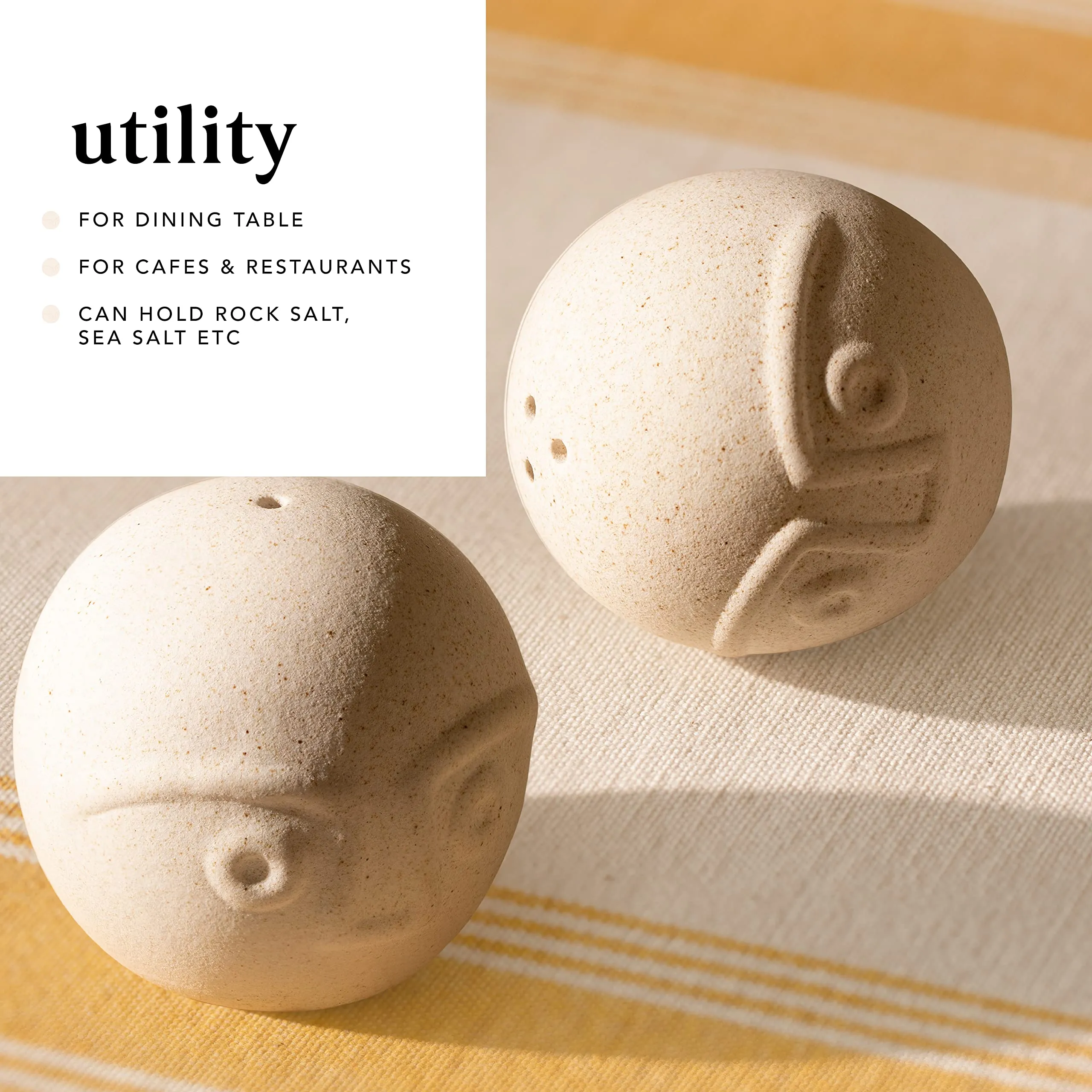 Boi and Gul Salt and Pepper Shaker Set of Two | Colour: Egg Shell| Ceramic |Salt and Pepper Shaker| 0.08 Kg | Handcrafted | Sustainable | Food Safe | Gifting | Form and Function |
