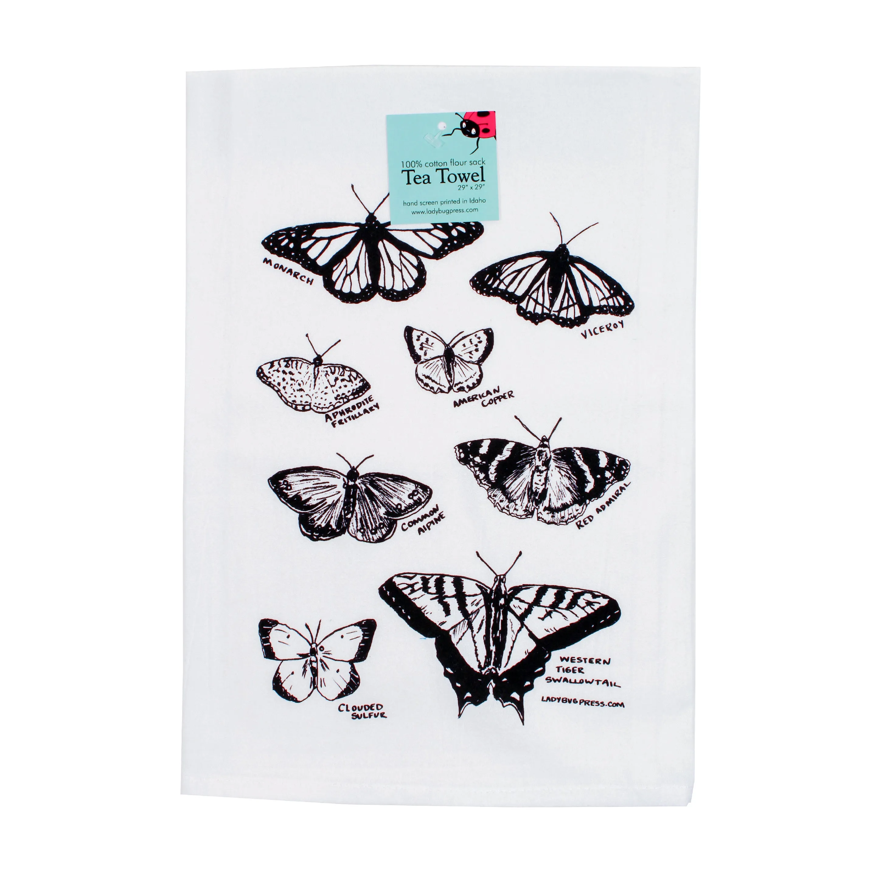 Butterfly Tea Towel, Screen Printed flour sack dish towel