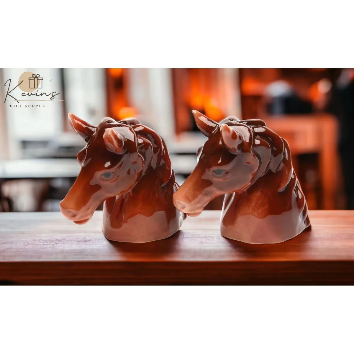 Ceramic Brown Horse Salt and Pepper Shakers 3 1/8 inch Equestrian