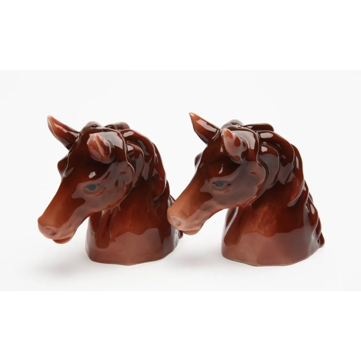 Ceramic Brown Horse Salt and Pepper Shakers 3 1/8 inch Equestrian