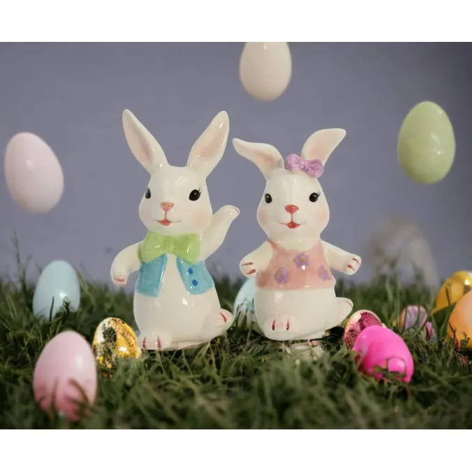 Ceramic Easter Bunny Dancing Couple Salt and Pepper Shakers Gift