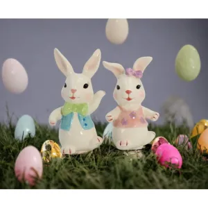 Ceramic Easter Bunny Dancing Couple Salt and Pepper Shakers Gift