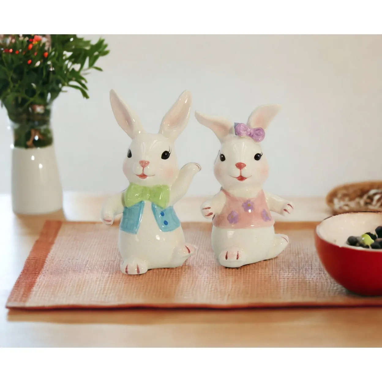 Ceramic Easter Bunny Dancing Couple Salt and Pepper Shakers Gift