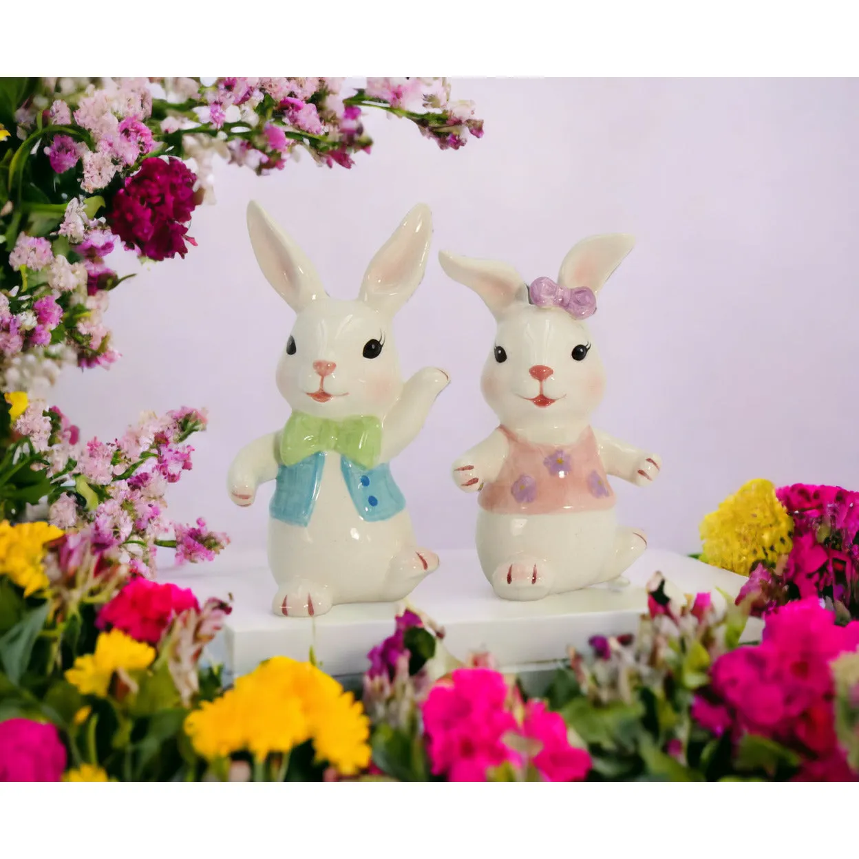 Ceramic Easter Bunny Dancing Couple Salt and Pepper Shakers Gift