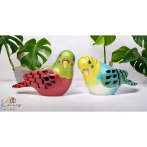 Ceramic Pink Blue Parakeet Salt and Pepper Shakers