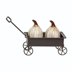 Ceramic Pumpkin Salt & Pepper Shakers with Wagon