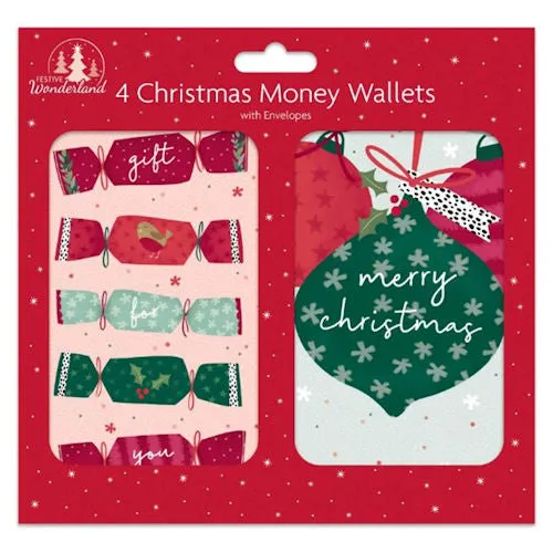Christmas Money Wallets - 4 Pack Festive Holiday Gift Card Holders