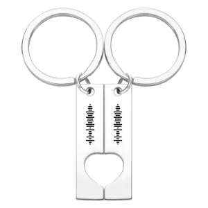 Custom Engraved Stainless Steel Scannable Music Code Couple Keychains
