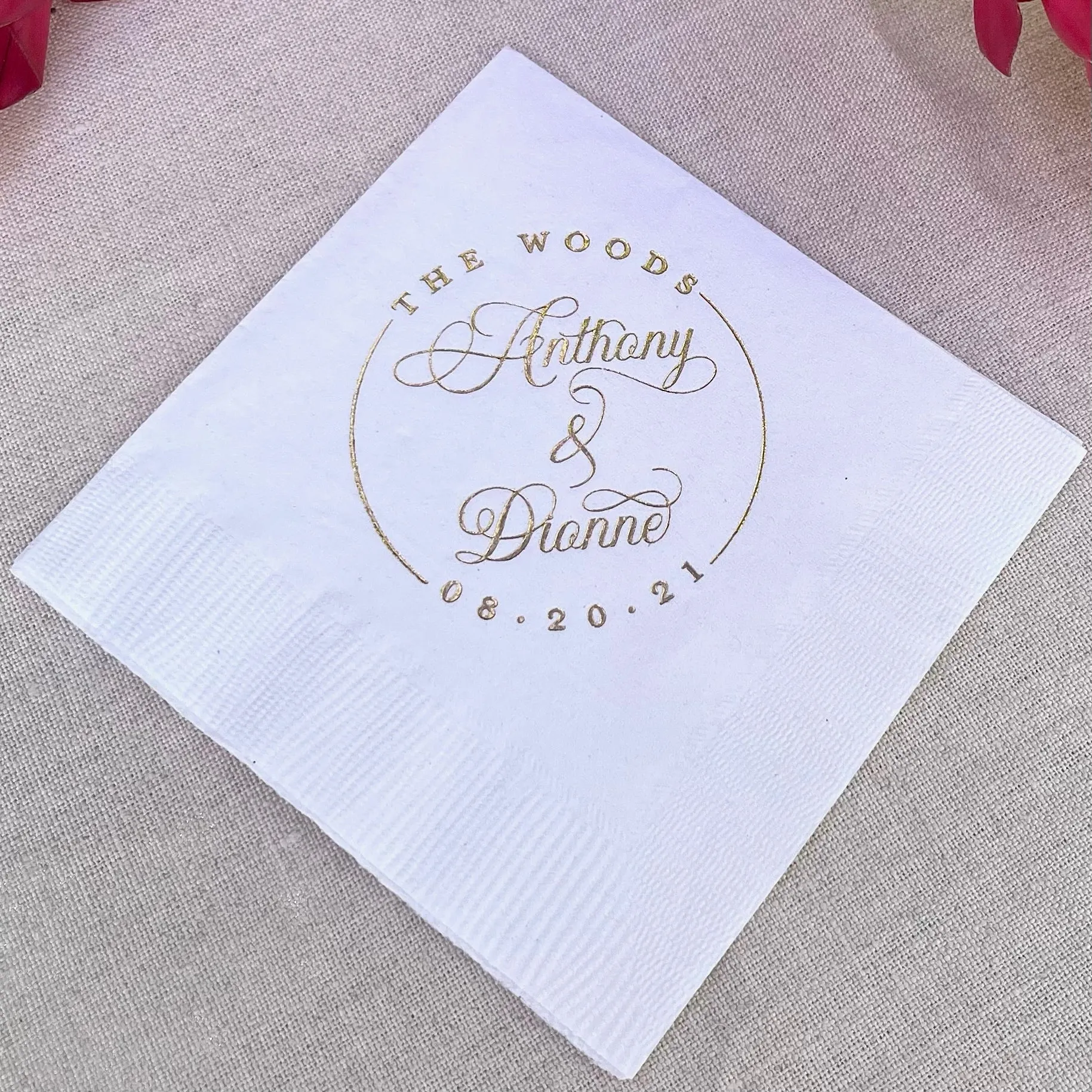 Custom Foil Monogrammed White Napkins