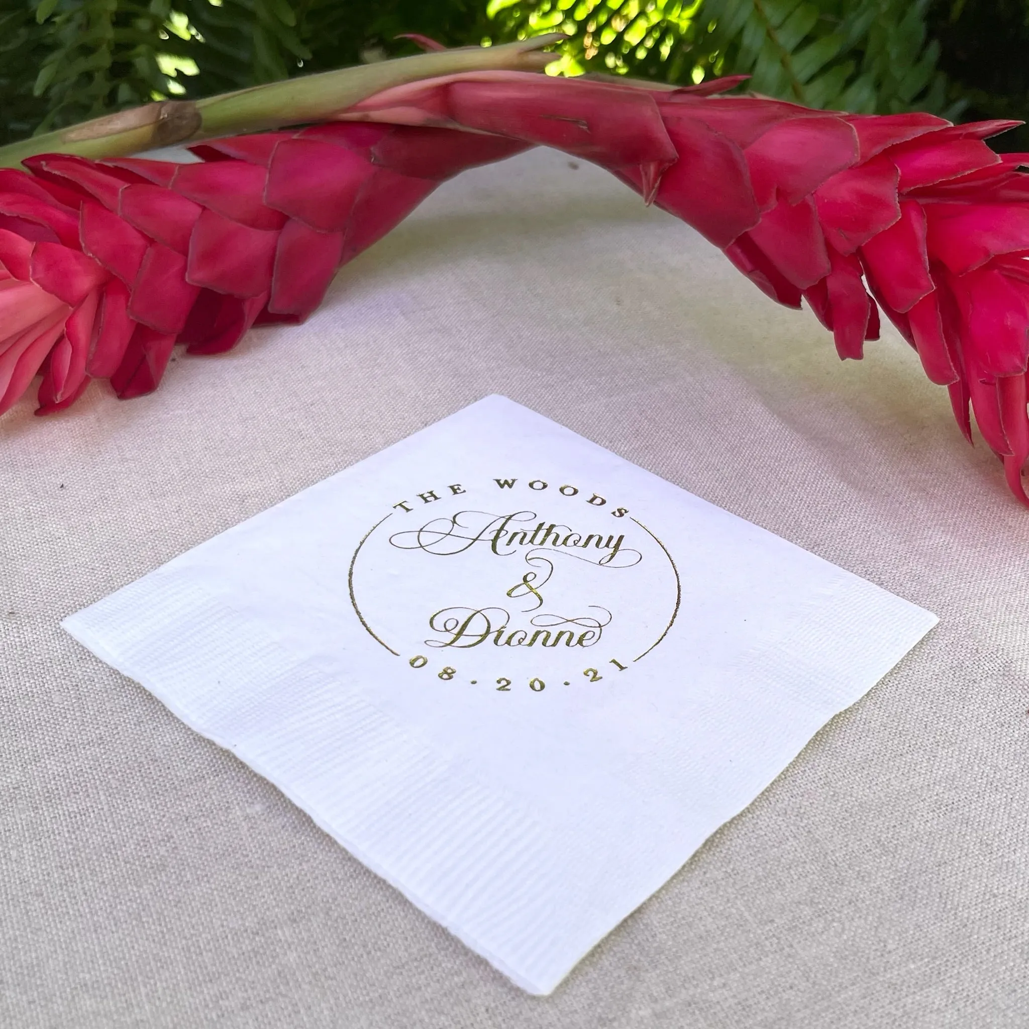 Custom Foil Monogrammed White Napkins