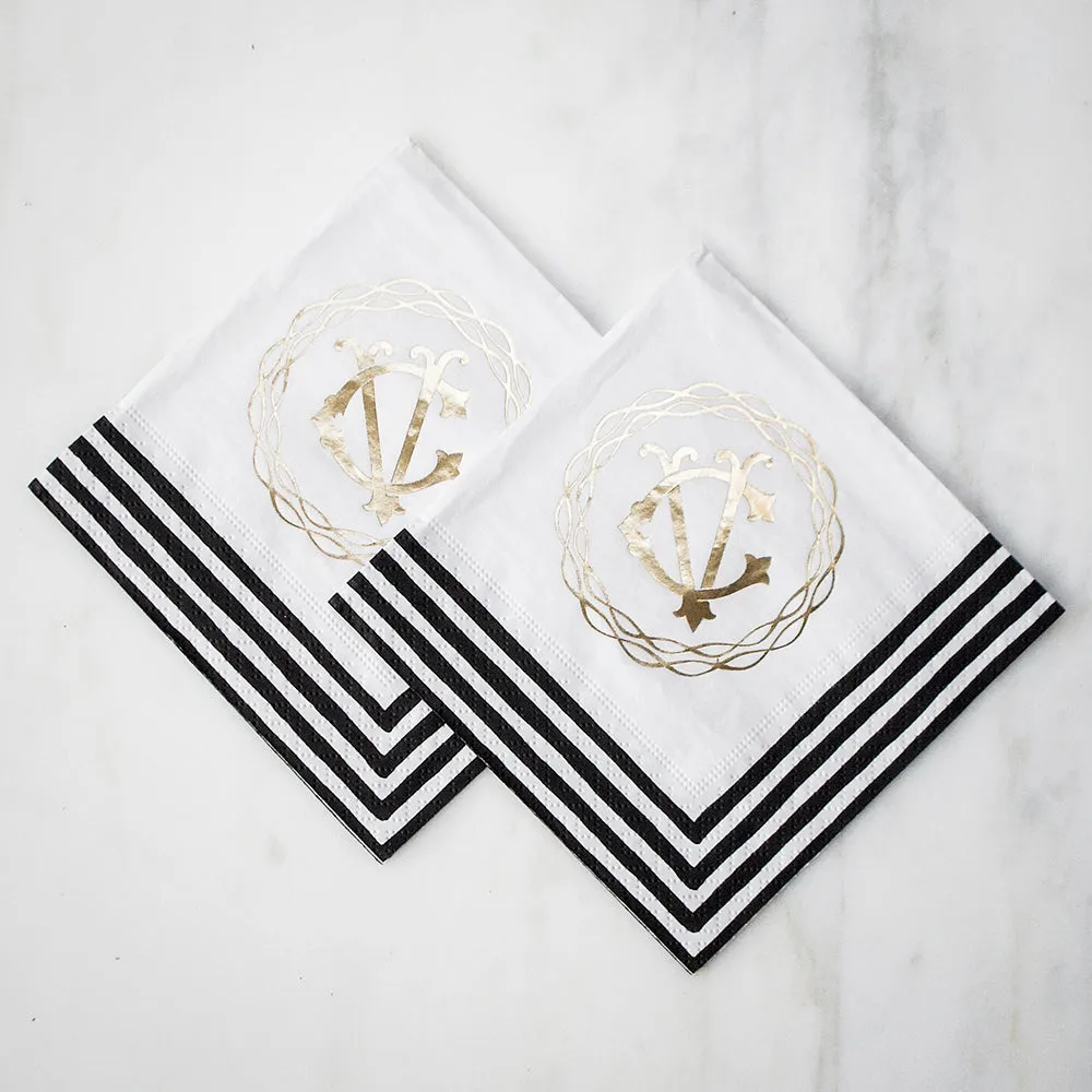 Custom Monogram Striped Border Napkins