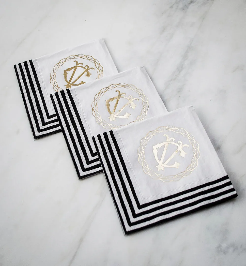 Custom Monogram Striped Border Napkins