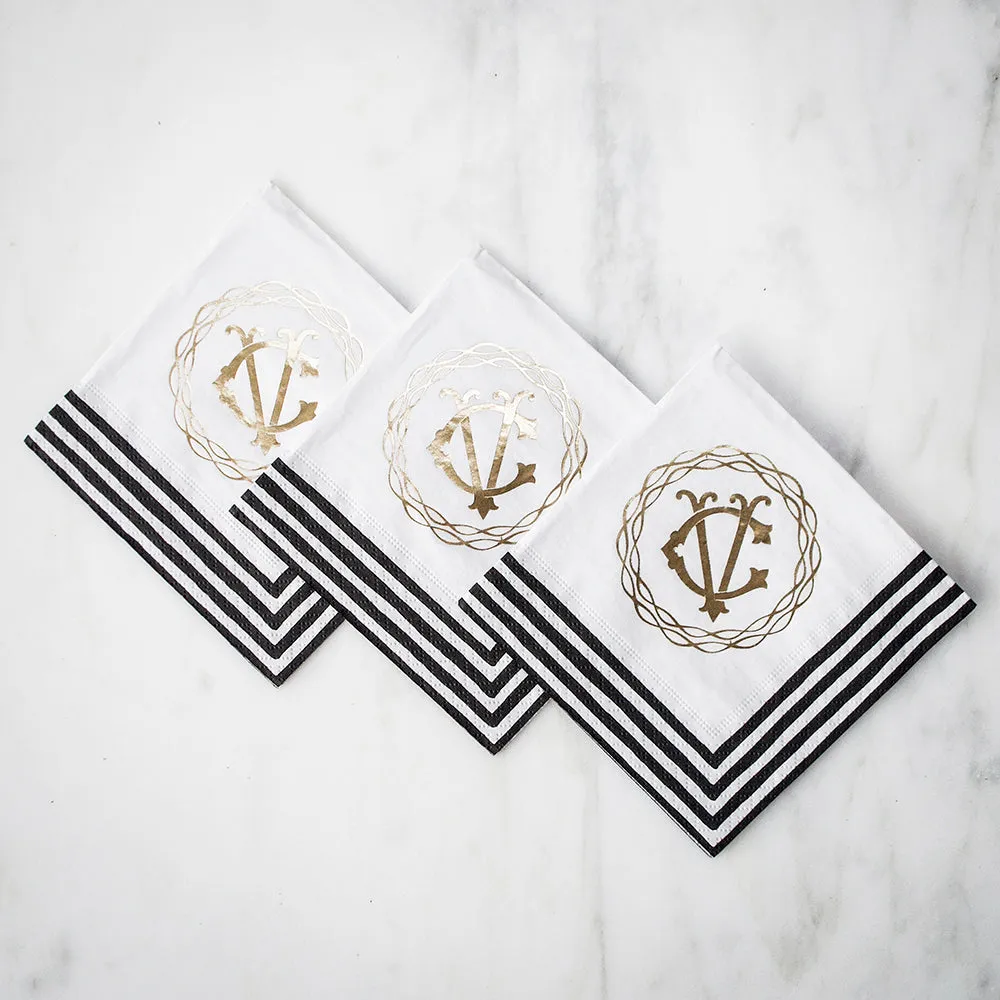 Custom Monogram Striped Border Napkins