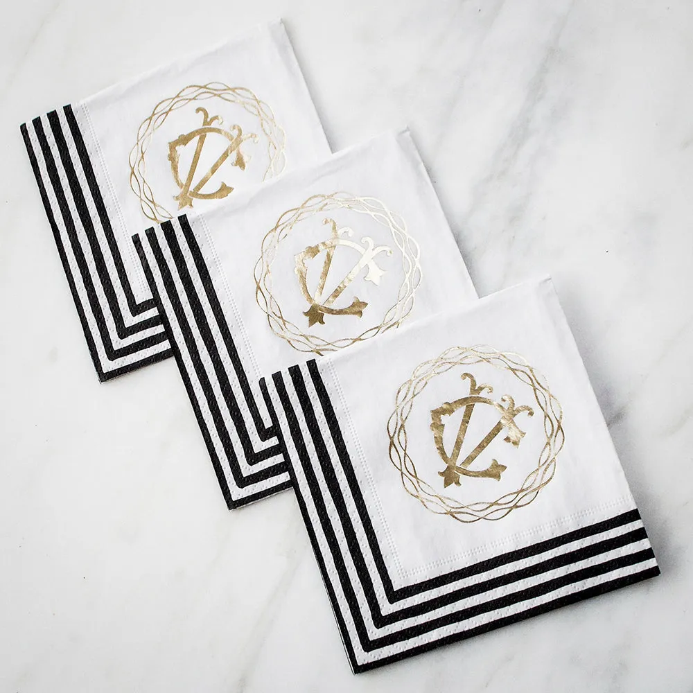 Custom Monogram Striped Border Napkins