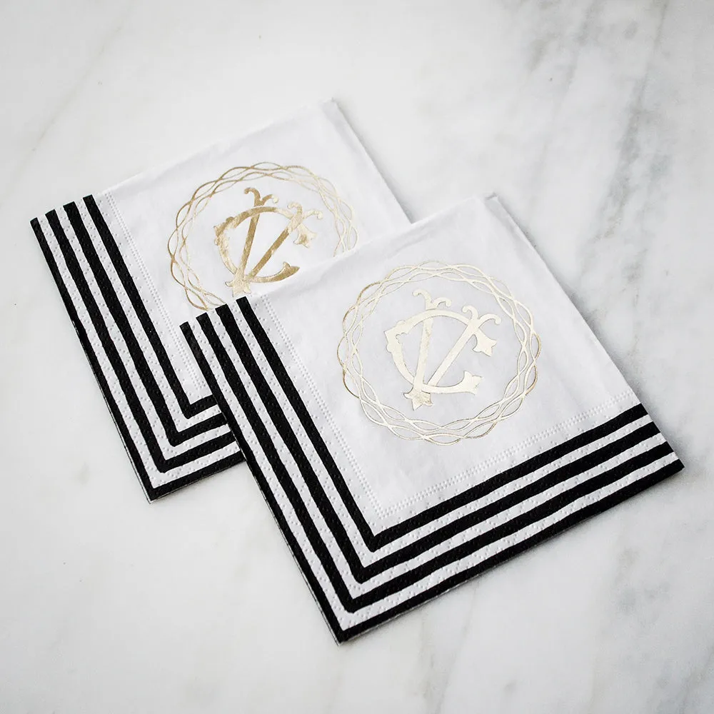 Custom Monogram Striped Border Napkins