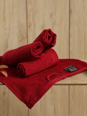 Dark Red Cotton Solid 600 GSM Face Towel (Pack of 4)