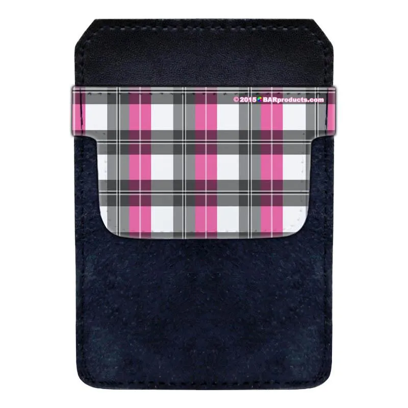 DekoPokit™ Leather Bottle Opener Pocket Protector w/ Designer Flap - Pink and Grey Plaid