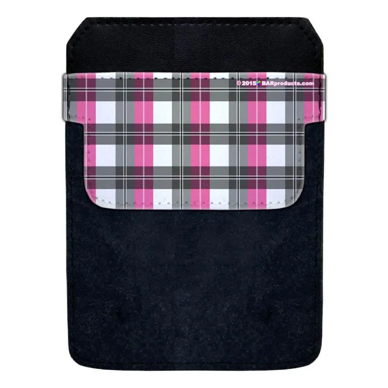 DekoPokit™ Leather Bottle Opener Pocket Protector w/ Designer Flap - Pink and Grey Plaid
