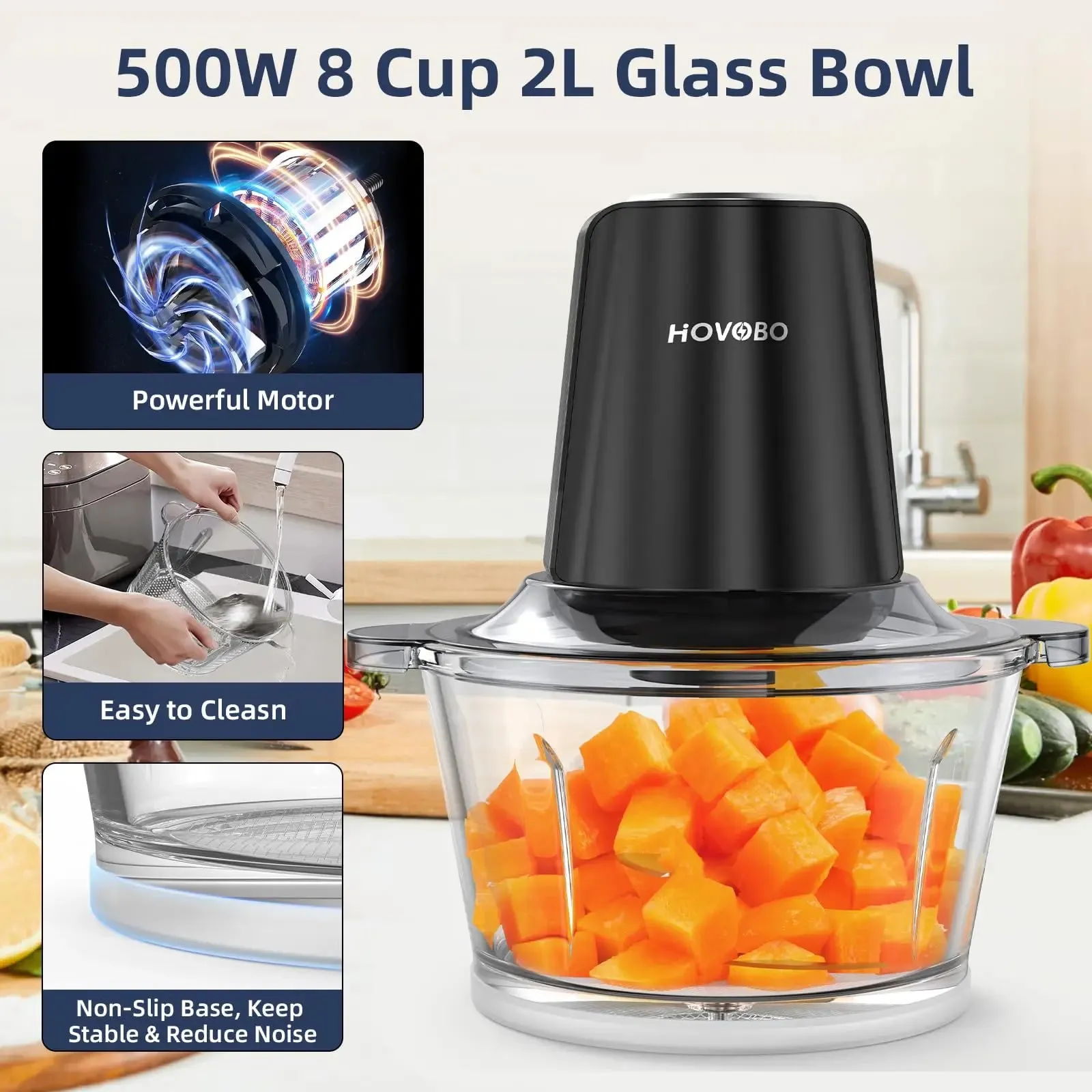 Food Processor Electric Meat Grinder 500W Food Chopper 2 Speed for Vegetable Kitchen Cutter Medium Super Chopping Grinding