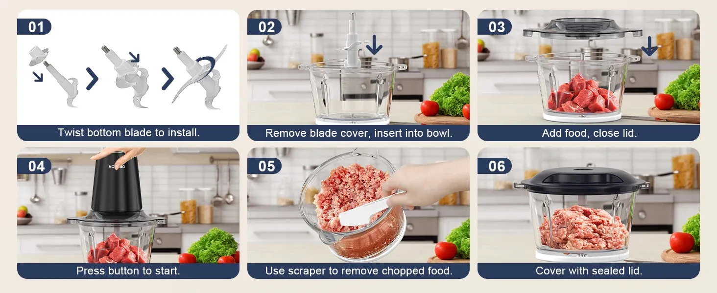 Food Processor Electric Meat Grinder 500W Food Chopper 2 Speed for Vegetable Kitchen Cutter Medium Super Chopping Grinding