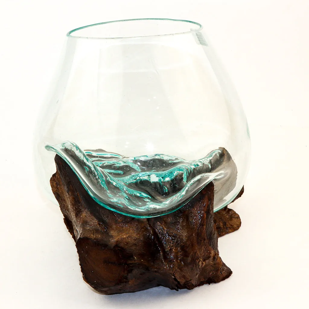 Glass Globe on Natural Wood - 10.5"