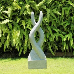 Hand Carved Grey Sandstone Twist Stone Sculpture With Plinth
