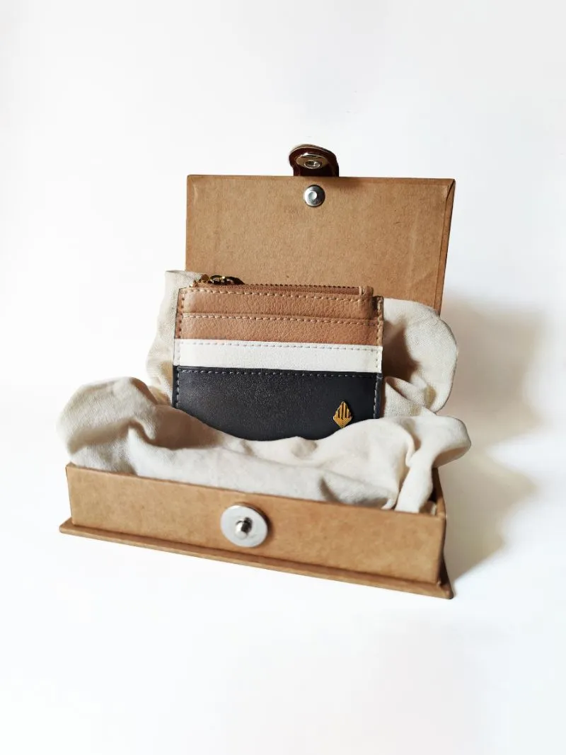 Iris- Apple Leather Card Holder (Grey & Caramel)