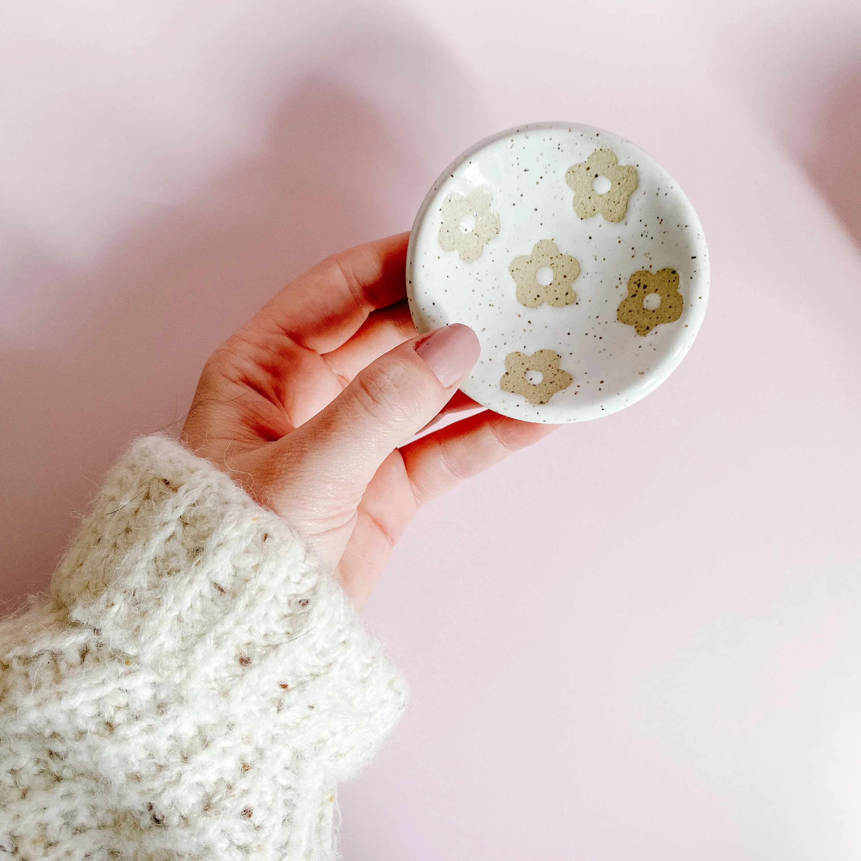 Mini Speckled White Flower Ceramic Dish