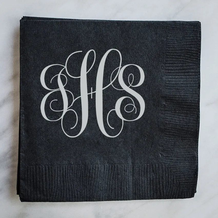Monogrammed Black 3ply Custom Napkins
