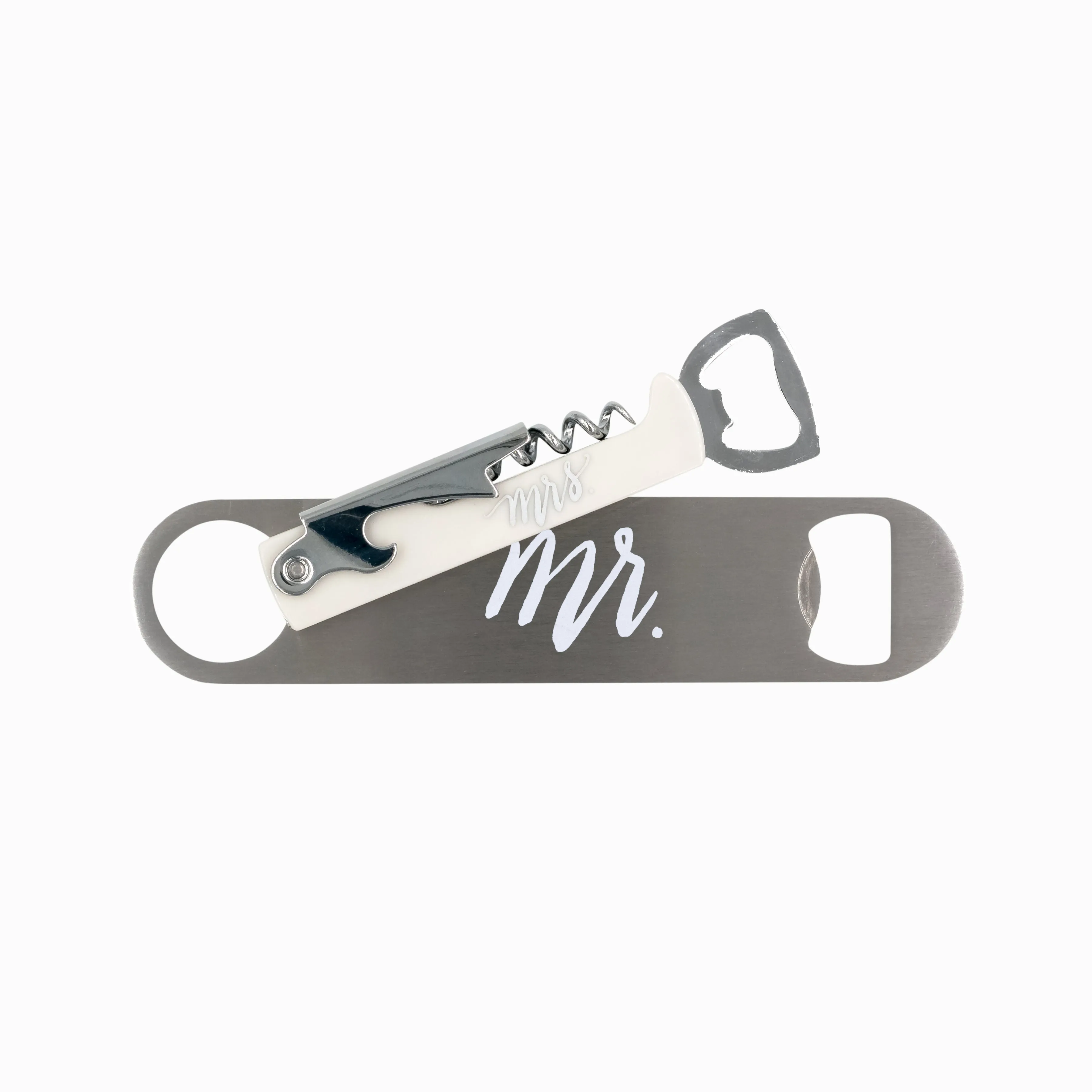'Mrs.' & 'Mr.' Bride and Groom Wedding Gift Corkscrew & Bottle Opener Set