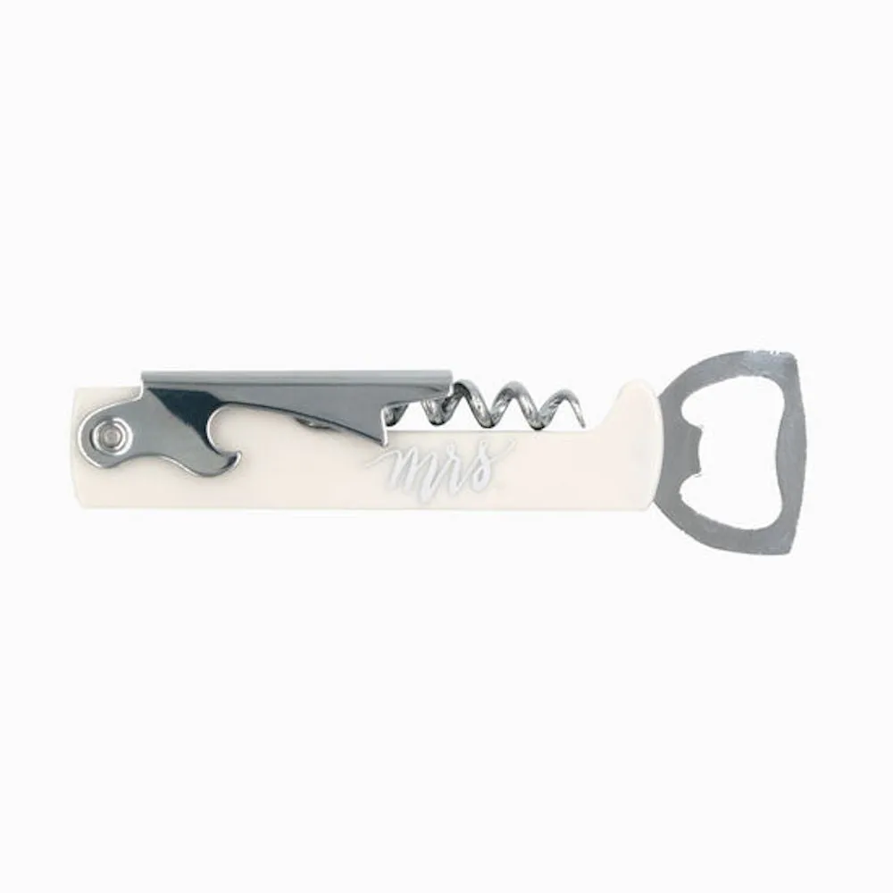 'Mrs.' & 'Mr.' Bride and Groom Wedding Gift Corkscrew & Bottle Opener Set