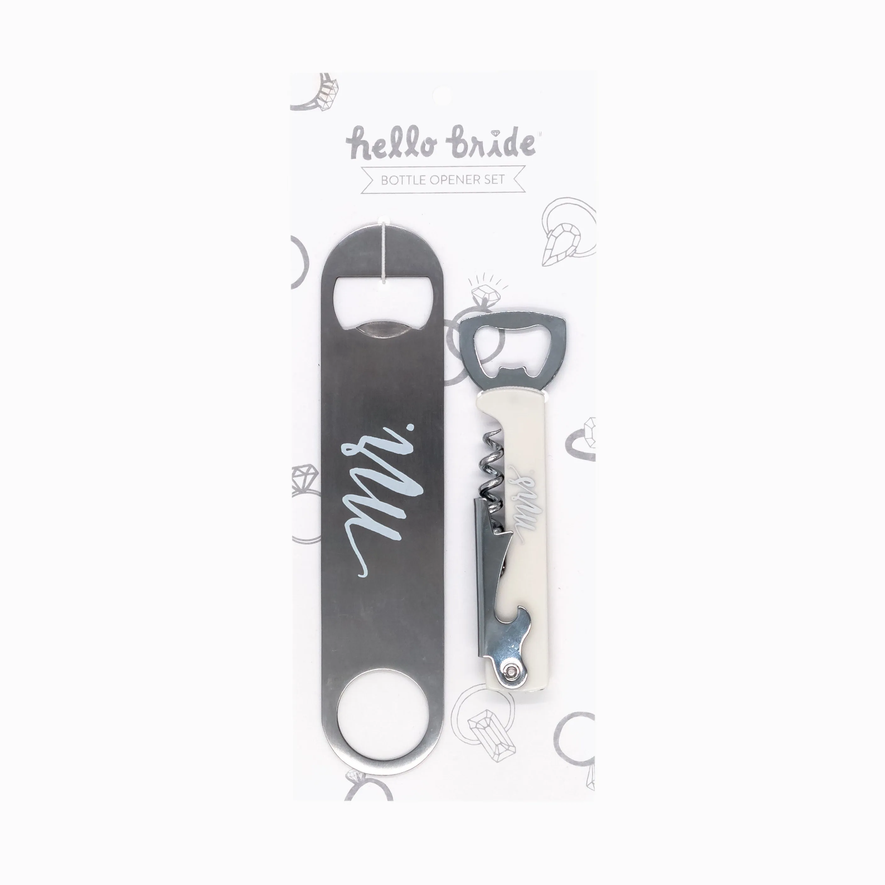'Mrs.' & 'Mr.' Bride and Groom Wedding Gift Corkscrew & Bottle Opener Set