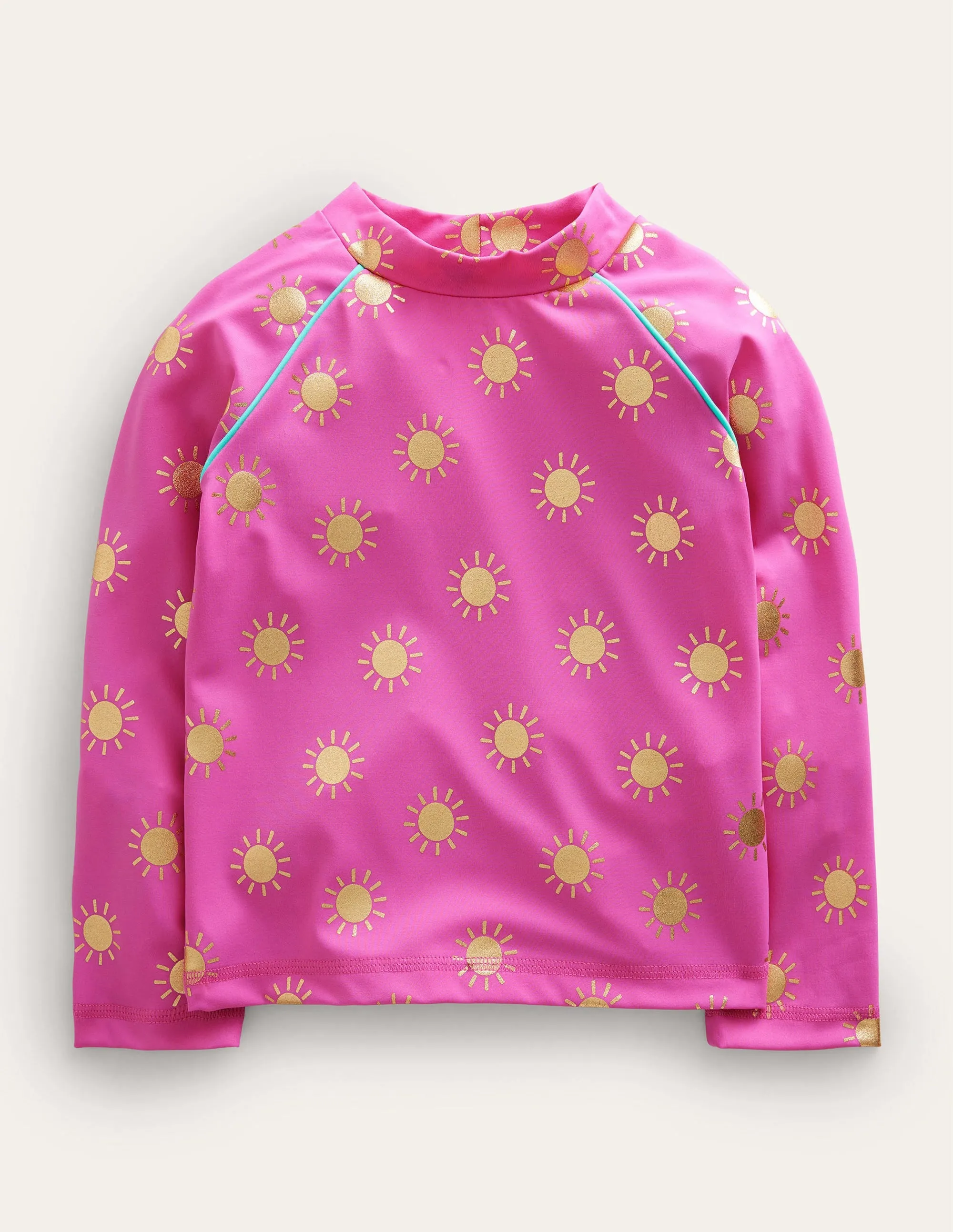 Patterned Rash Vest-Tickled Pink Gold Foil Suns