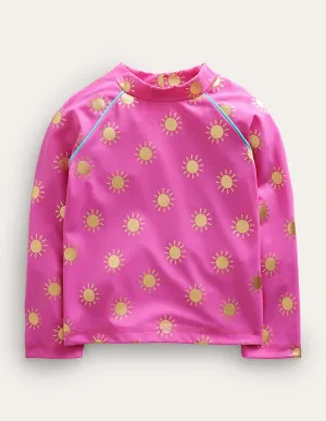 Patterned Rash Vest-Tickled Pink Gold Foil Suns