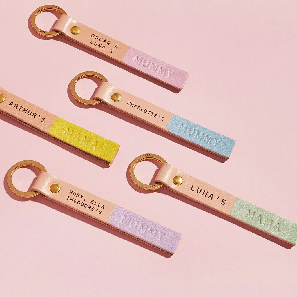 Personalised Leather Mama or Mummy Keyring With Names | Mother's Day Gift Engraved with Children's Names | Handmade Keychain for Mum