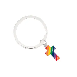 Rainbow Cross Flag Split Ring Key Chains