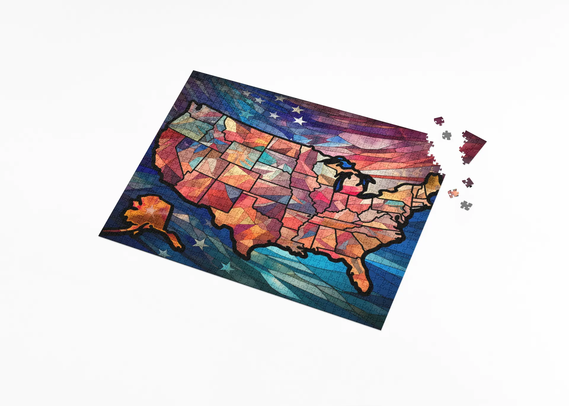 Rectangle Puzzles for All Ages – High-Quality, Durable, and Fun Jigsaw with Precision Laser-Cut Pieces | Stained Glass Art - 50 States of America