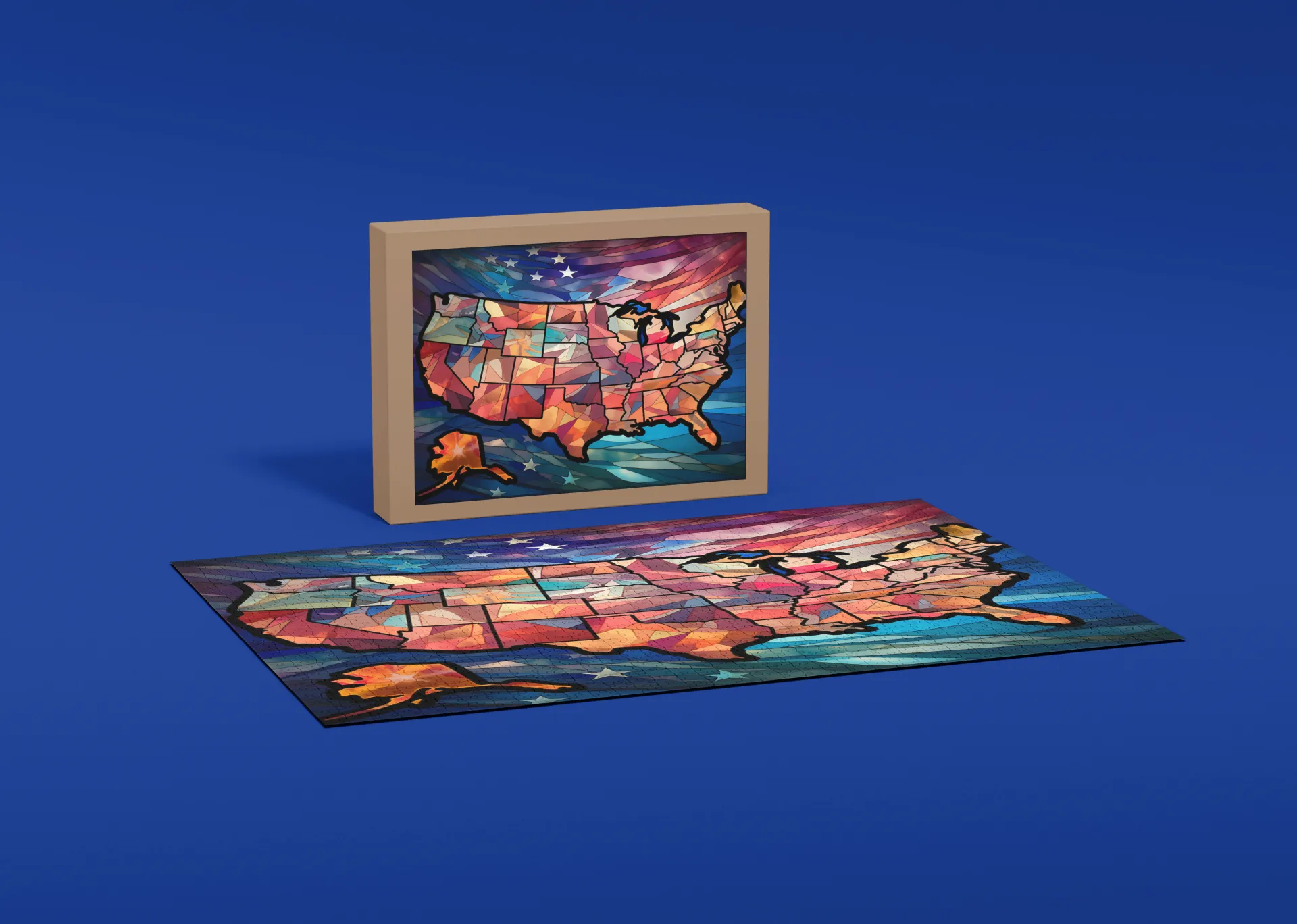 Rectangle Puzzles for All Ages – High-Quality, Durable, and Fun Jigsaw with Precision Laser-Cut Pieces | Stained Glass Art - 50 States of America