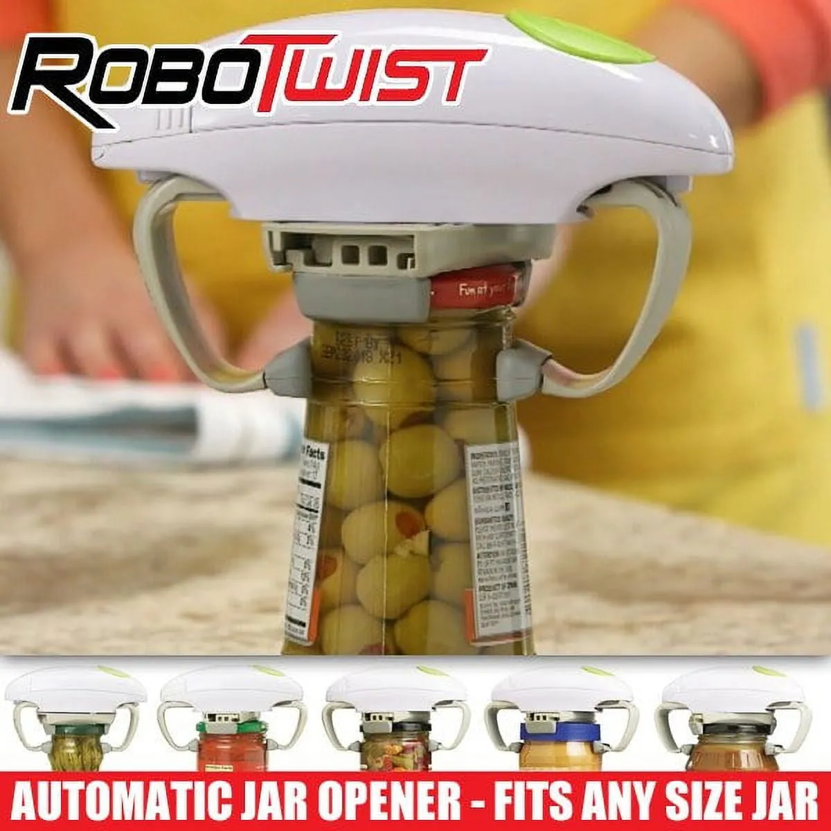 Robo Twist Electric Jar Opener One Touch Electric Auto Jar Opener Works for Jars of All Sizes As Seen on TV