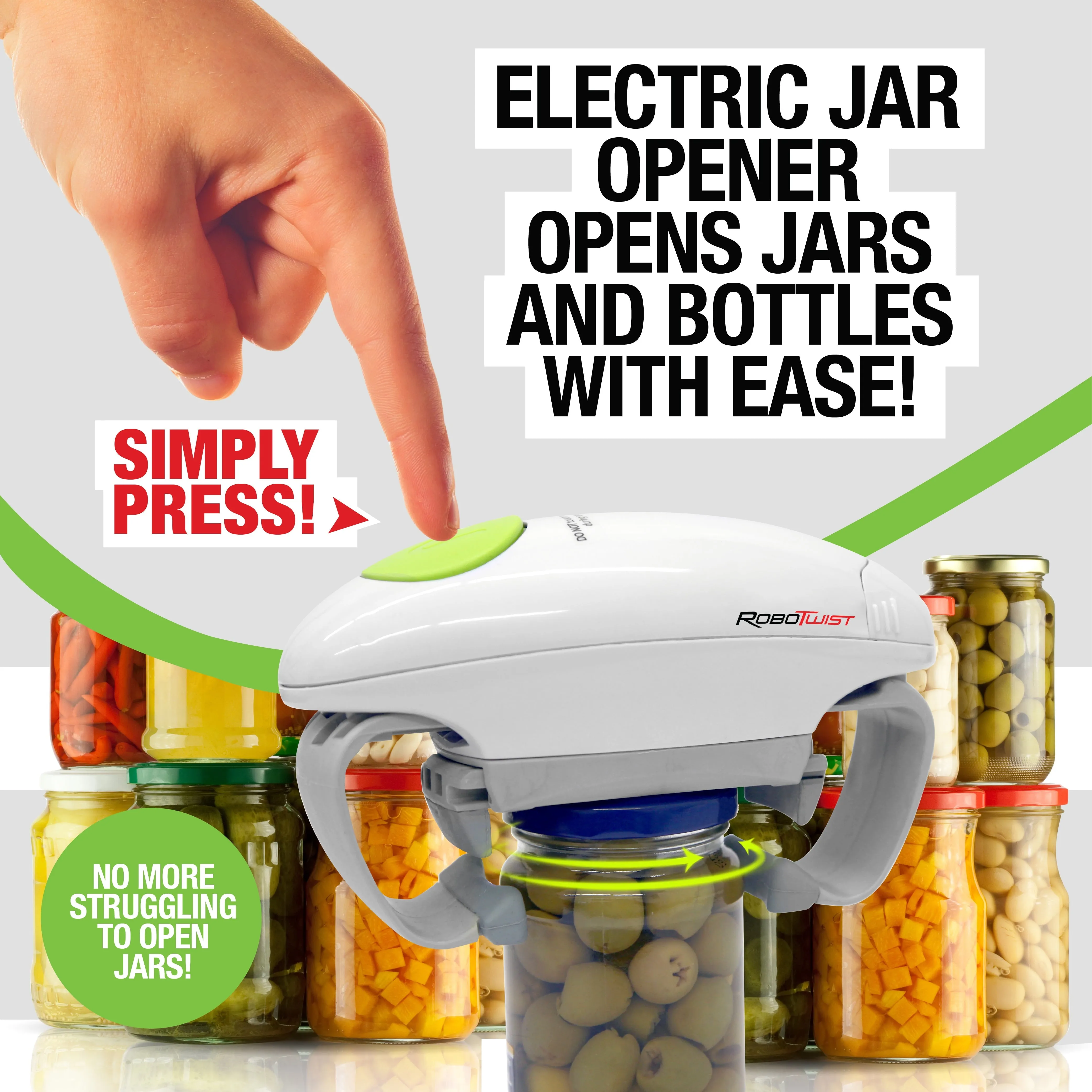 Robo Twist Electric Jar Opener One Touch Electric Auto Jar Opener Works for Jars of All Sizes As Seen on TV