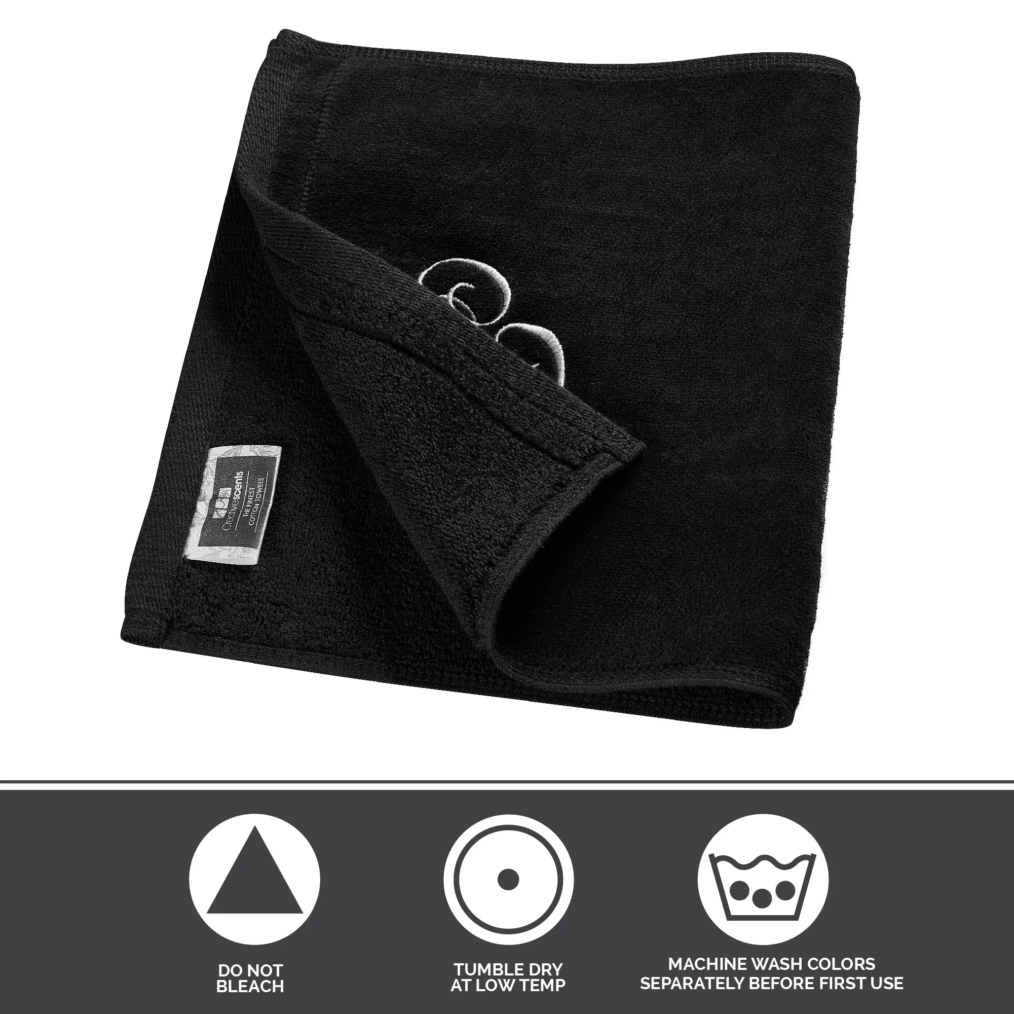 Set of 2 Black Monogrammed Towel - White Embroidered - Initial A (Wholesale)
