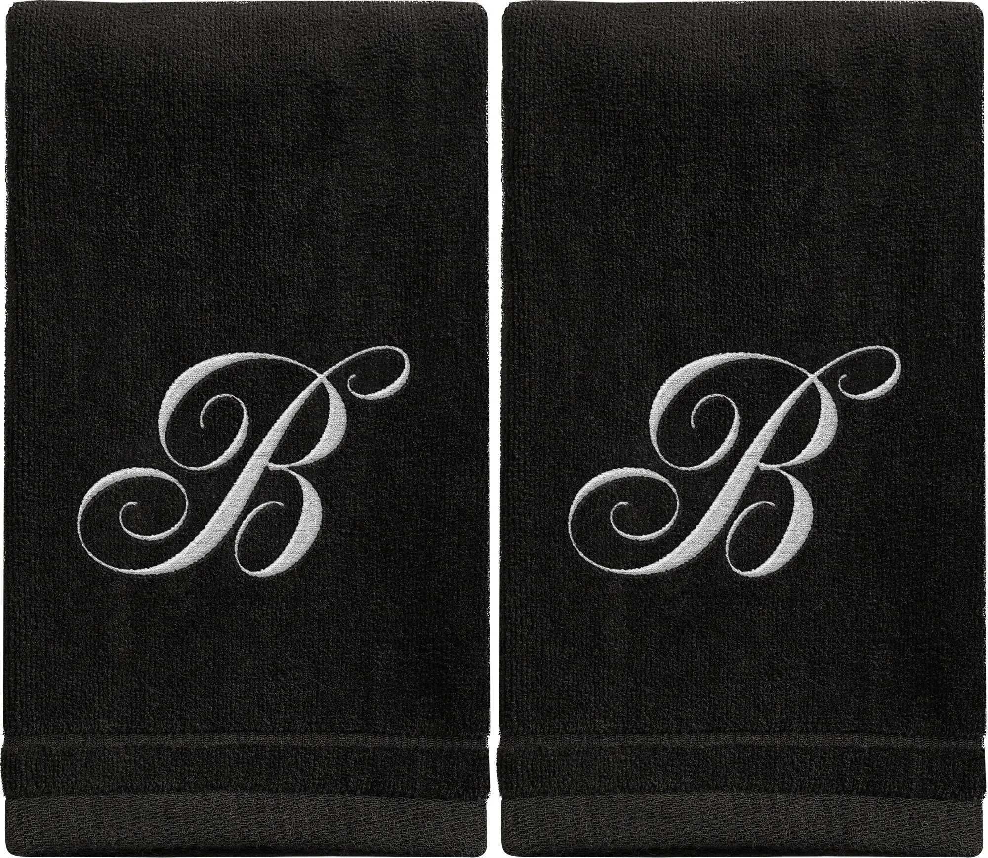 Set of 2 Black Monogrammed Towel - White Embroidered - Initial B