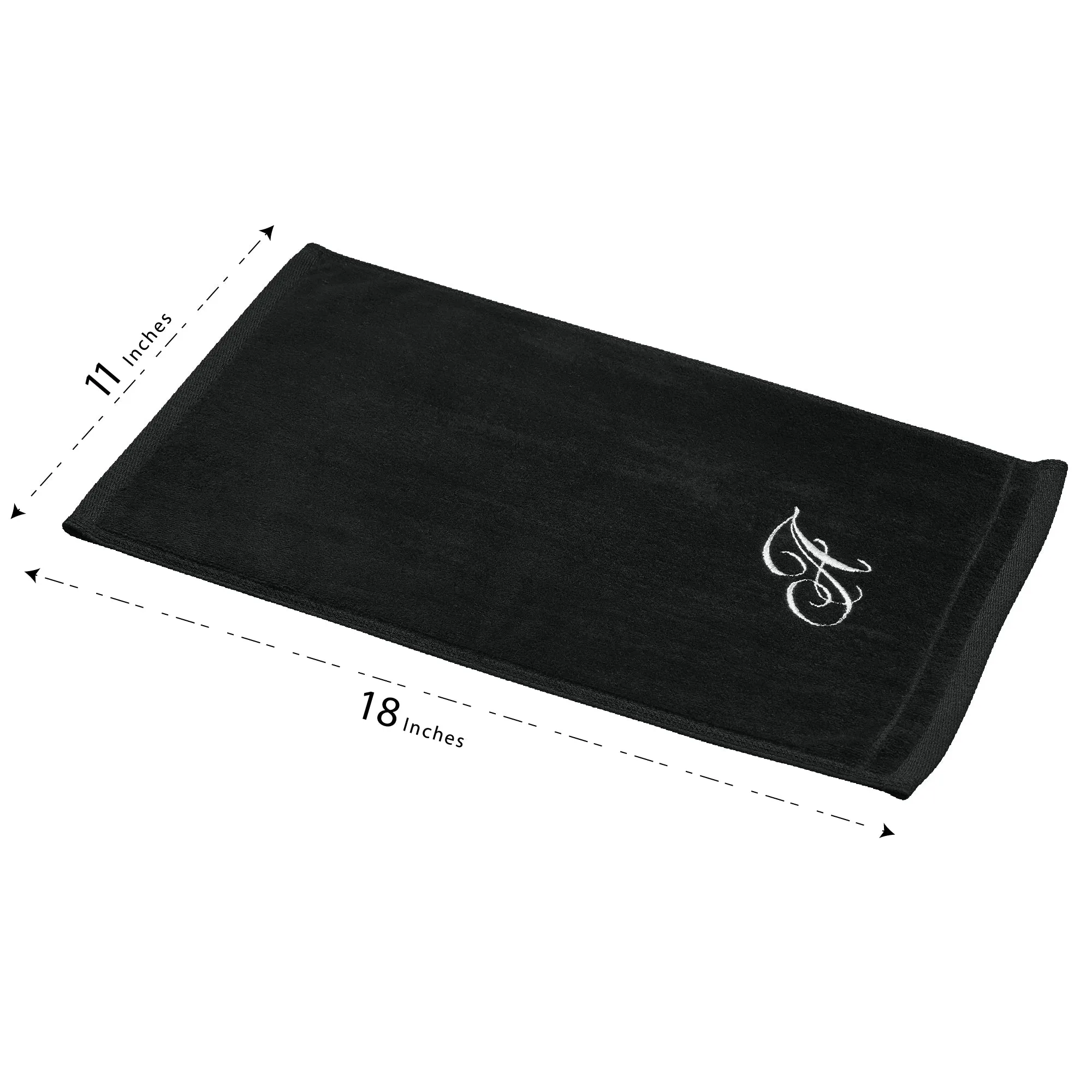 Set of 2 Black Monogrammed Towel - White Embroidered - Initial M (Wholesale)