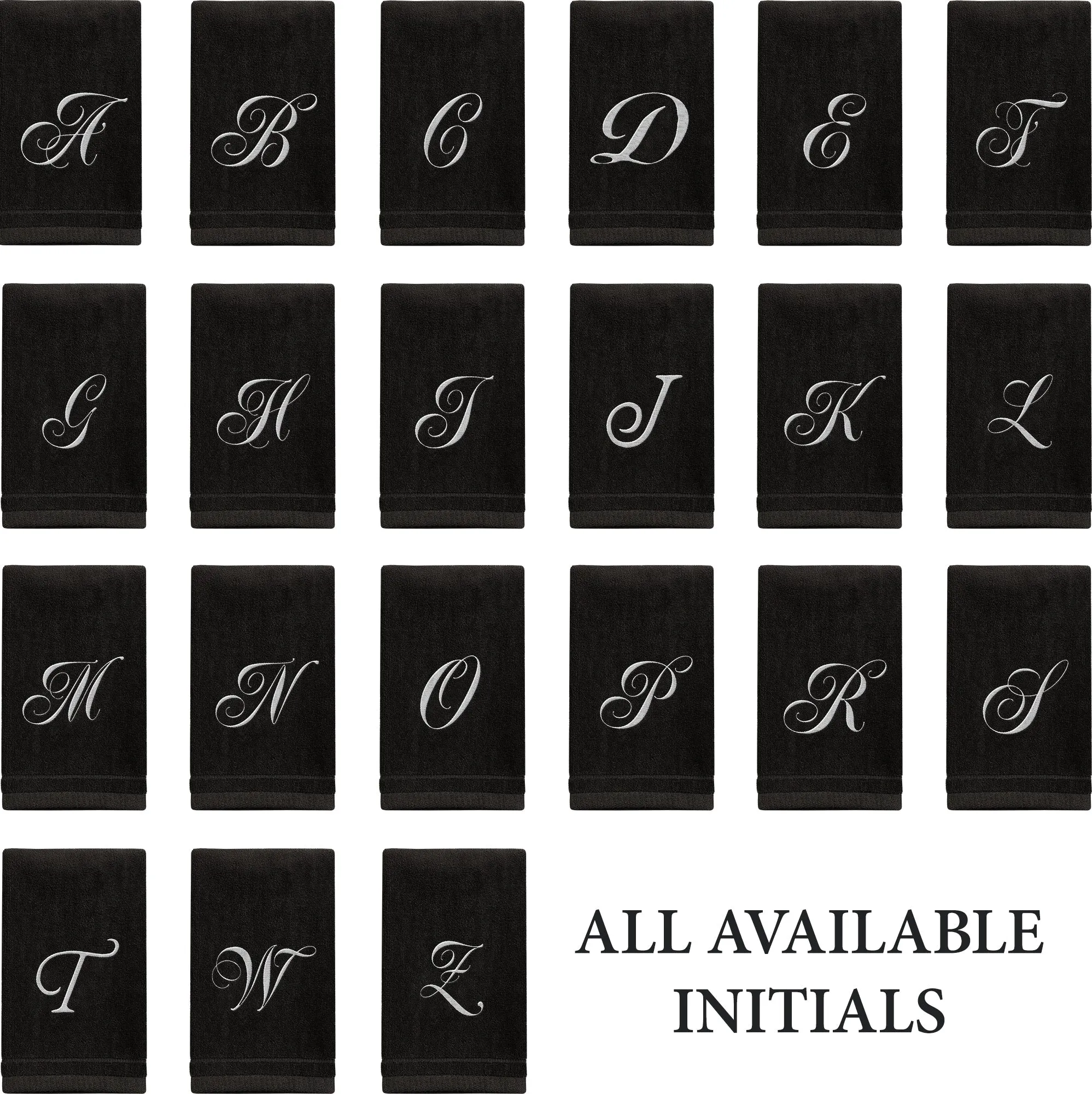 Set of 2 Black Monogrammed Towel - White Embroidered - Initial M (Wholesale)